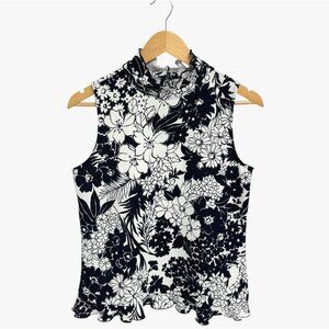 Ann Taylor petite women's sleeveless floral blouse navy blue size MP